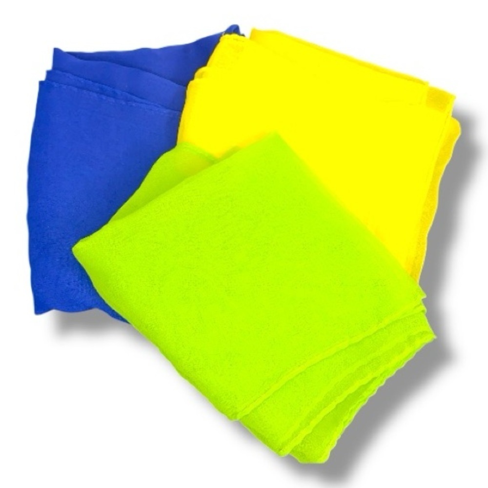 Vintage Set Of 3 Hair Scarves Retro Pinup Green Yellow Blue Square Classic